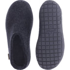 Glerups / Modell: "BR" / Charcoal-Schwarz Wollfilz / Schwarze-Sohle / Offene Pantoffeln