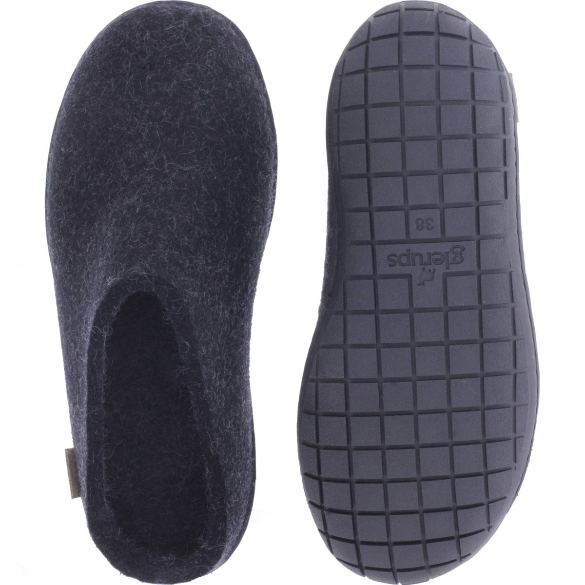 Glerups / Modell: "BR" / Charcoal-Schwarz Wollfilz / Schwarze-Sohle / Offene Pantoffeln