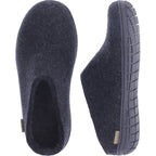 Glerups / Modell: "BR" / Charcoal-Schwarz Wollfilz / Schwarze-Sohle / Offene Pantoffeln