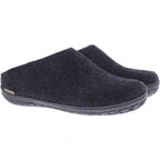 Glerups / Modell: "BR" / Charcoal-Schwarz Wollfilz / Schwarze-Sohle / Offene Pantoffeln