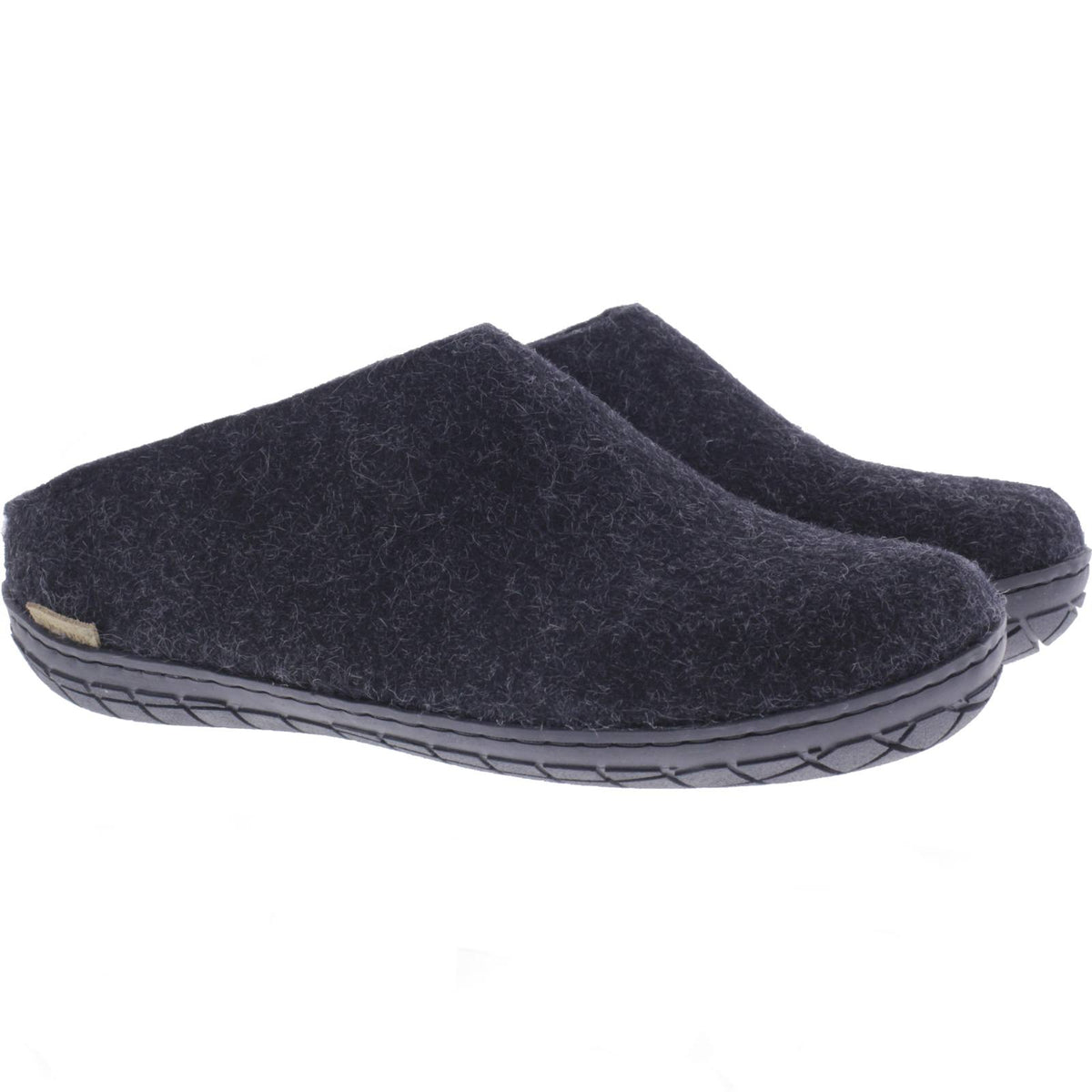 Glerups / Modell: "BR" / Charcoal-Schwarz Wollfilz / Schwarze-Sohle / Offene Pantoffeln