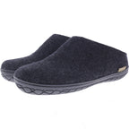 Glerups / Modell: "BR" / Charcoal-Schwarz Wollfilz / Schwarze-Sohle / Offene Pantoffeln