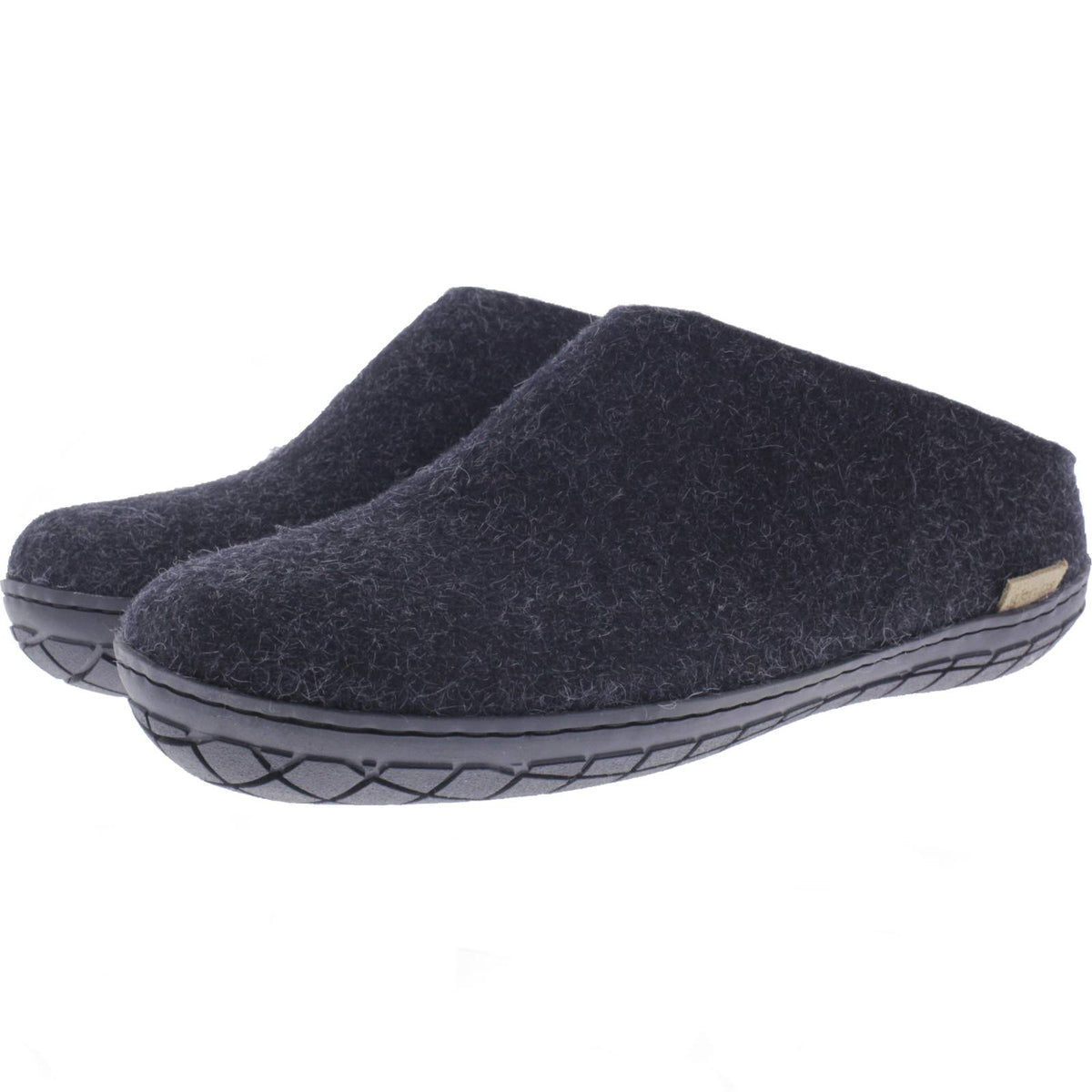 Glerups / Modell: "BR" / Charcoal-Schwarz Wollfilz / Schwarze-Sohle / Offene Pantoffeln