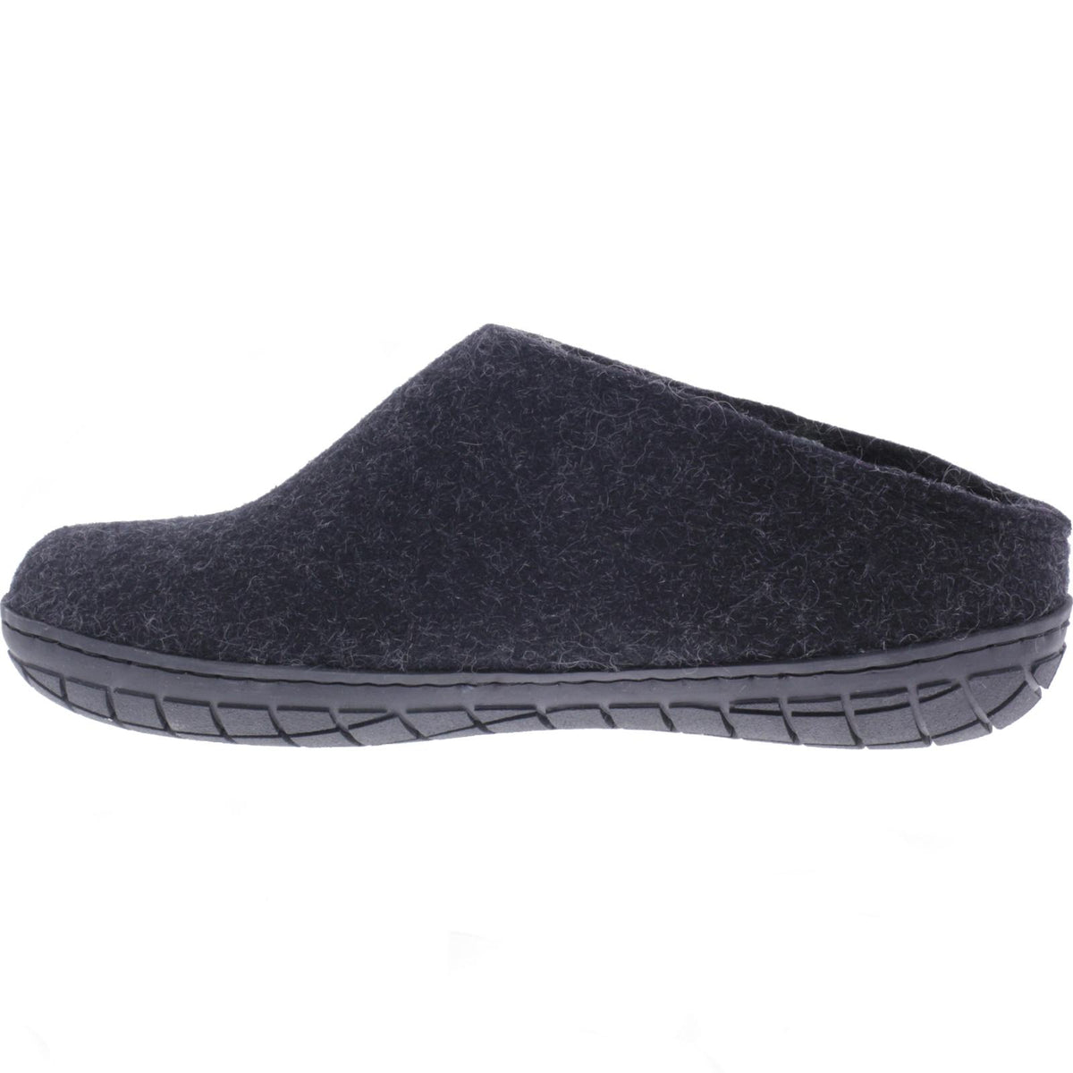 Glerups / Modell: "BR" / Charcoal-Schwarz Wollfilz / Schwarze-Sohle / Offene Pantoffeln