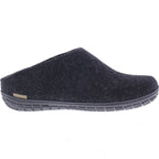 Glerups / Modell: "BR" / Charcoal-Schwarz Wollfilz / Schwarze-Sohle / Offene Pantoffeln