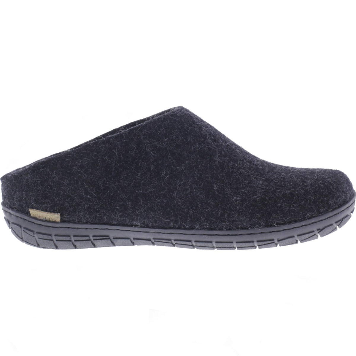 Glerups / Modell: "BR" / Charcoal-Schwarz Wollfilz / Schwarze-Sohle / Offene Pantoffeln