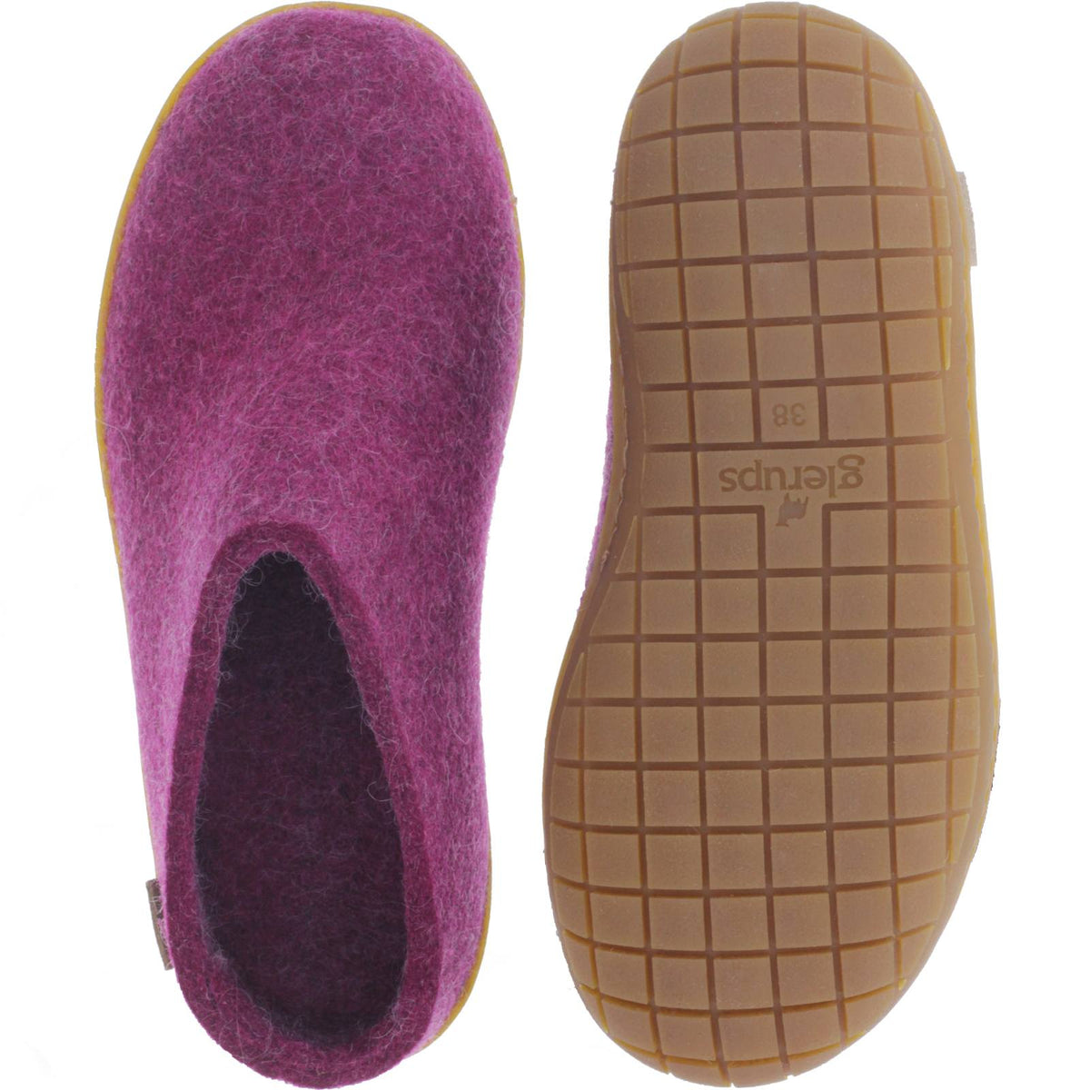 Glerups / Modell: "BR" / Cranberry Wollfilz / Naturkautschuk-Sohle / Offene Pantoffeln
