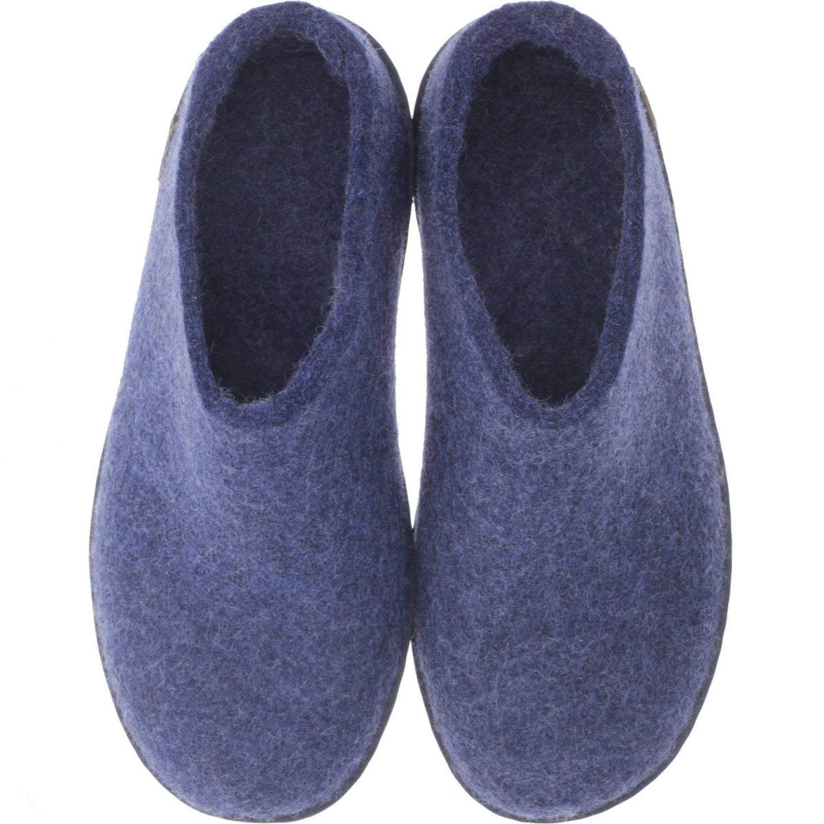 Glerups / Modell: "BR" / Denim-Blau Wollfilz / Schwarze-Sohle / Offene Pantoffeln