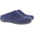 Glerups / Modell: "BR" / Denim-Blau Wollfilz / Schwarze-Sohle / Offene Pantoffeln