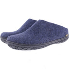 Glerups / Modell: "BR" / Denim-Blau Wollfilz / Schwarze-Sohle / Offene Pantoffeln