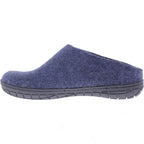 Glerups / Modell: "BR" / Denim-Blau Wollfilz / Schwarze-Sohle / Offene Pantoffeln