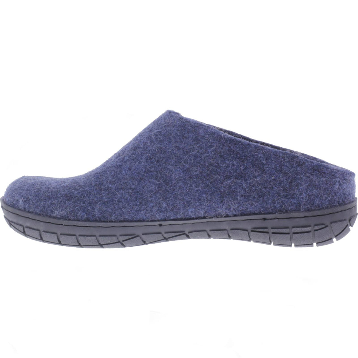 Glerups / Modell: "BR" / Denim-Blau Wollfilz / Schwarze-Sohle / Offene Pantoffeln