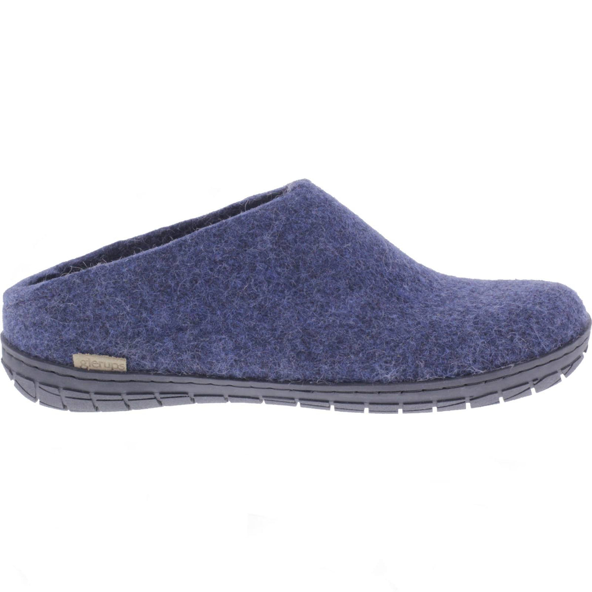 Glerups / Modell: "BR" / Denim-Blau Wollfilz / Schwarze-Sohle / Offene Pantoffeln