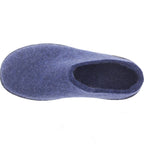 Glerups / Modell: "BR" / Denim-Blau Wollfilz / Schwarze-Sohle / Offene Pantoffeln