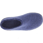 Glerups / Modell: "BR" / Denim-Blau Wollfilz / Schwarze-Sohle / Offene Pantoffeln