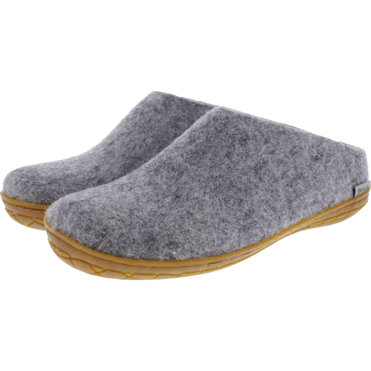 Glerups / Modell: "BR" / Grey-Hellgrau Wollfilz / Naturkautschuk-Sohle / Offene Pantoffeln