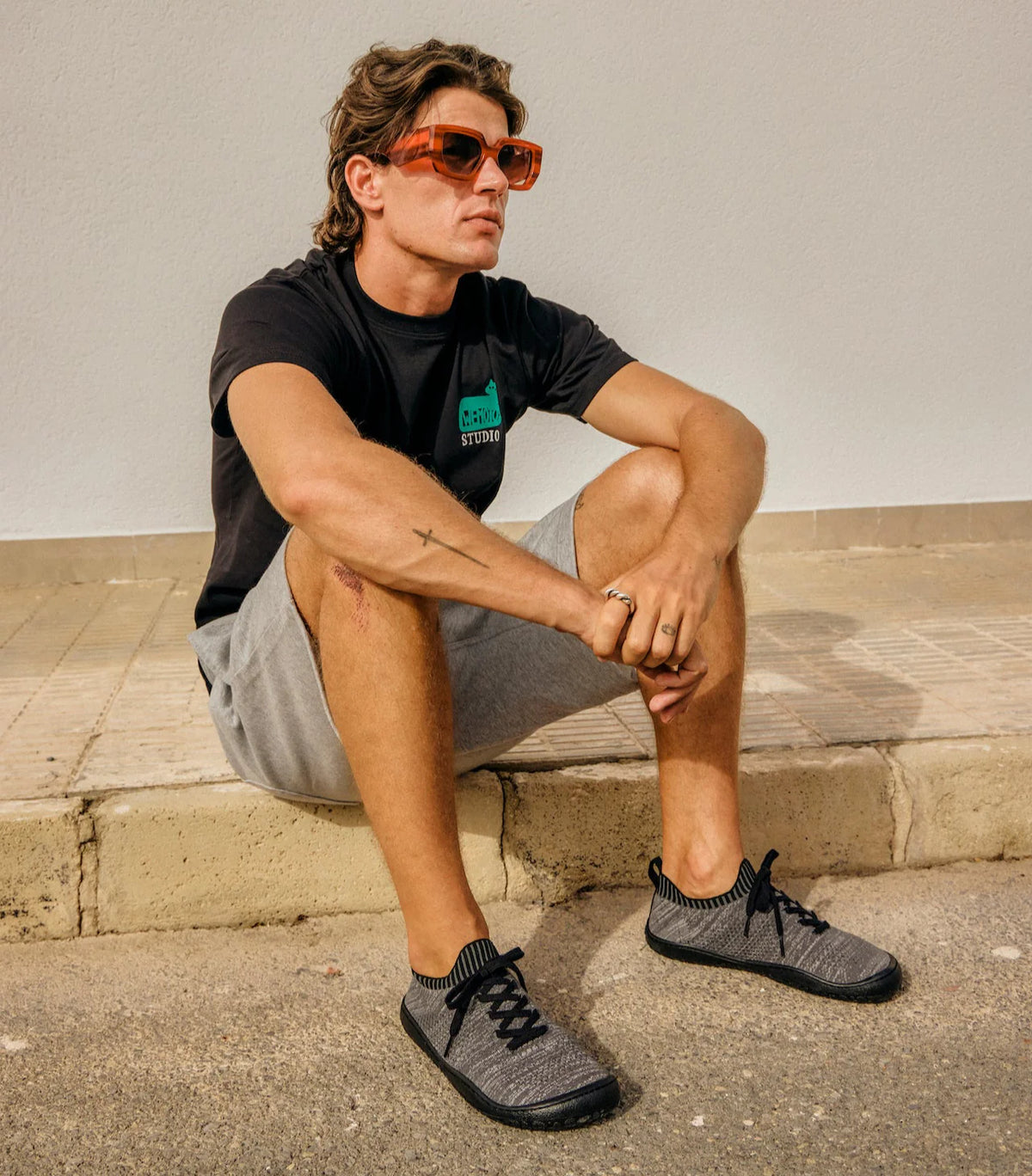 Grand Step Shoes | Essence Barefoot | Marengo-Schwarz | Knit | Herren Barfußschuhe