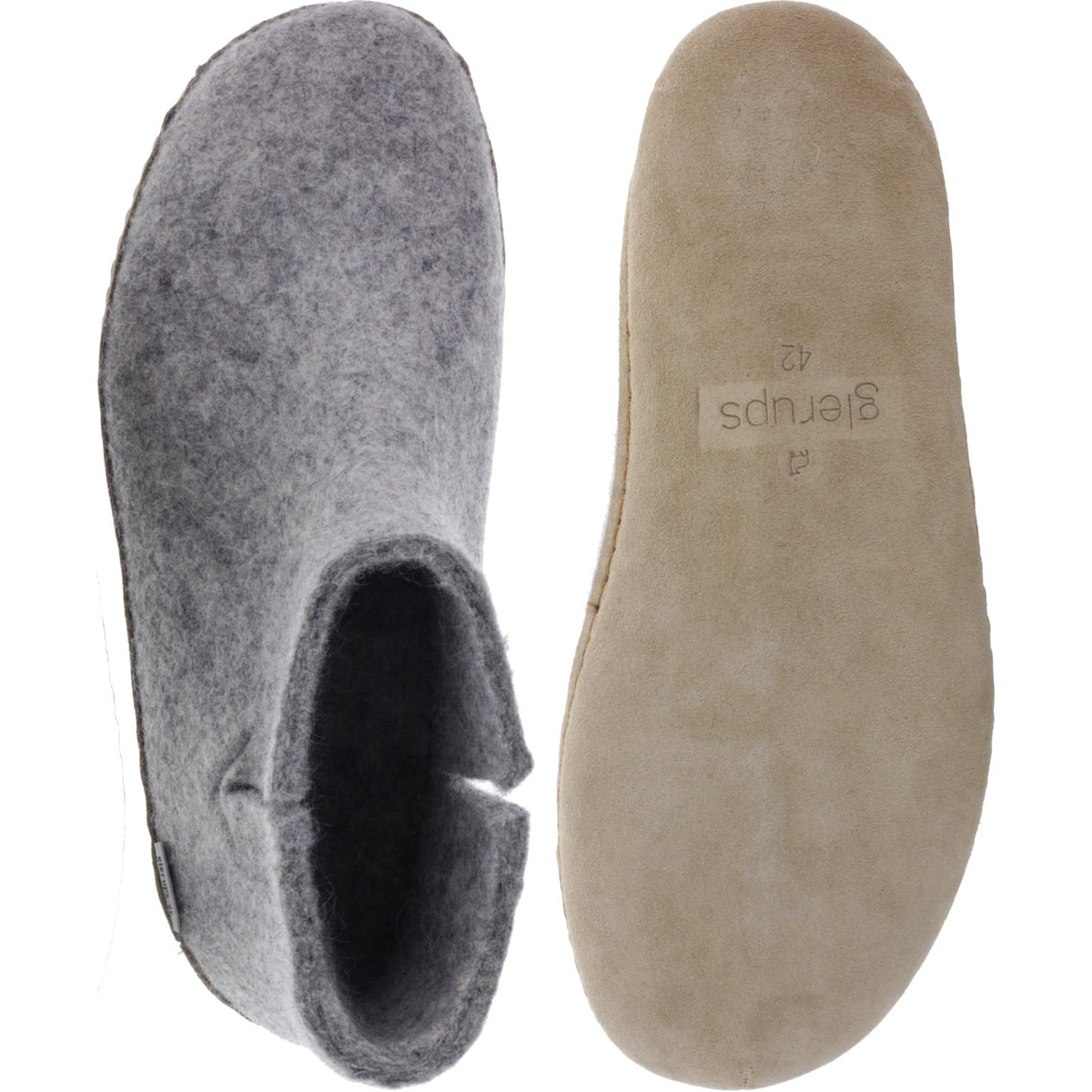Glerups / Modell: "G" / Grey-Hellgrau Wollfilz / Kalbsleder-Sohle / Geschlossene Schuhe