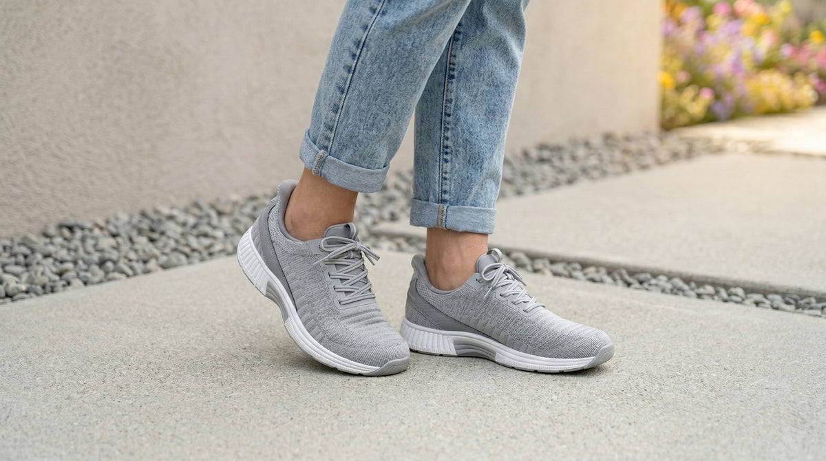 Orthofeet® | Kita | Hellgrau | Hands-Free Schuhe mit Fersendämpfung | Damen Schnürer