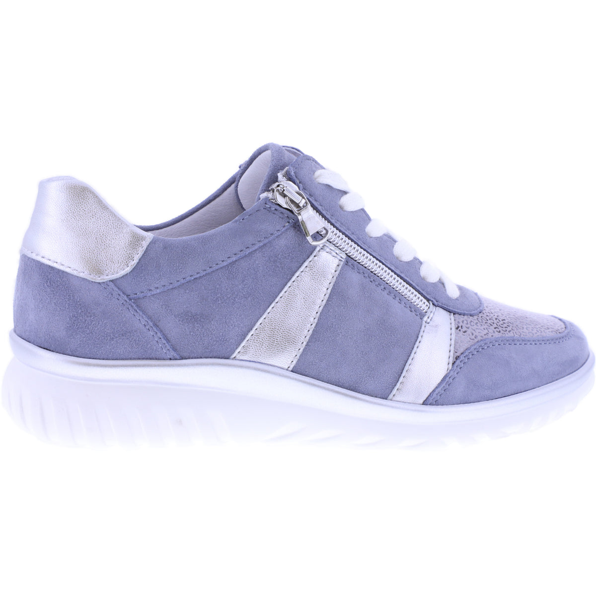 Semler | Larissa | Sky-Silber | Nubukleder-Stretch | Weite: K | L8315 | Damen Komfort-Schnürer