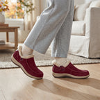 Orthofeet® | Lorin | Bordeaux-Rot | Hands-Free Slipper mit Fersendämpfung | Damen Hausschuhe