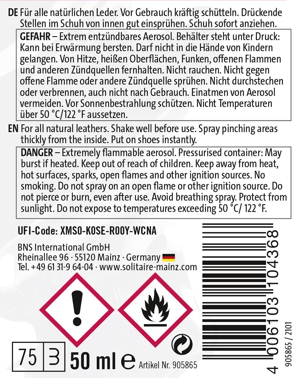 Solitaire / Shoe Stretch - Lederdehnung / 50ml Sprühdose