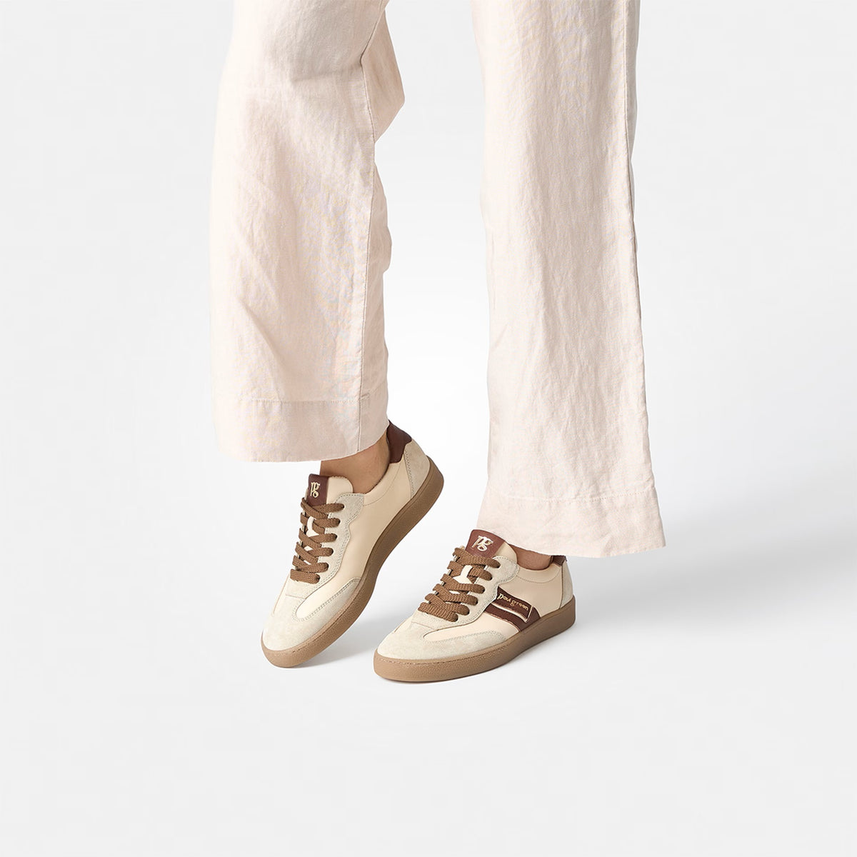 Paul Green | 5437-149 | Beige-Braun Vintage Look | Weiches Kalbsleder | Damen Sneaker