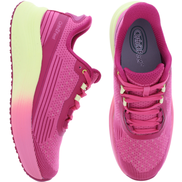 Orthofeet® | Dart | Fuchsia-Pink/Yellow | Hands-Free Schuhe mit Fersendämpfung | Damen Schnürer