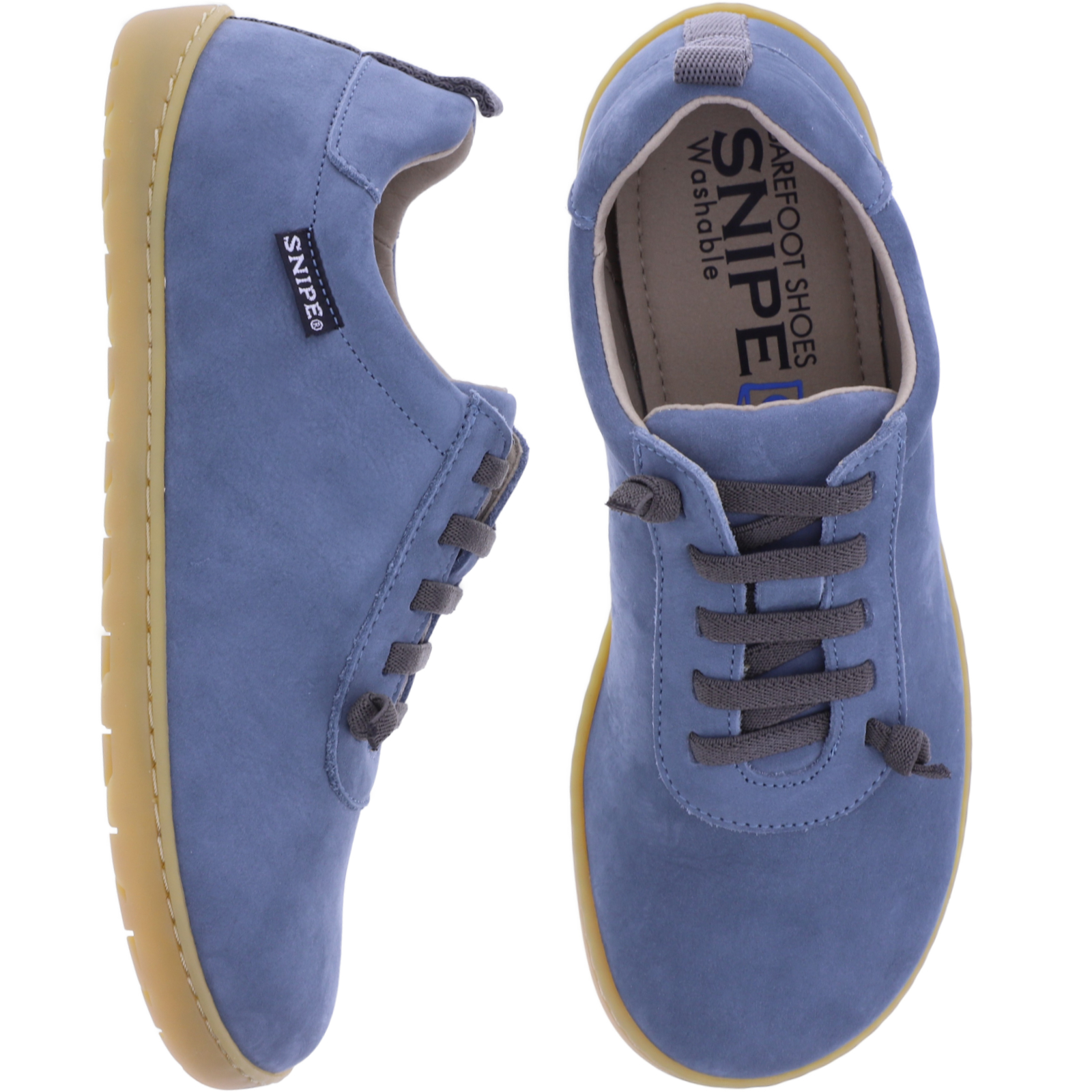 Snipe Barefoot Jeans-Hellbllau Leder waschbare Damen Barfußschuhe