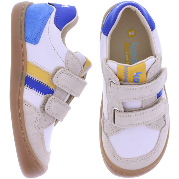 Koel Kids | Bali 3.0 | Beige-Blau-Gelb | Leder | Kinder Barfußschuhe mit Klett