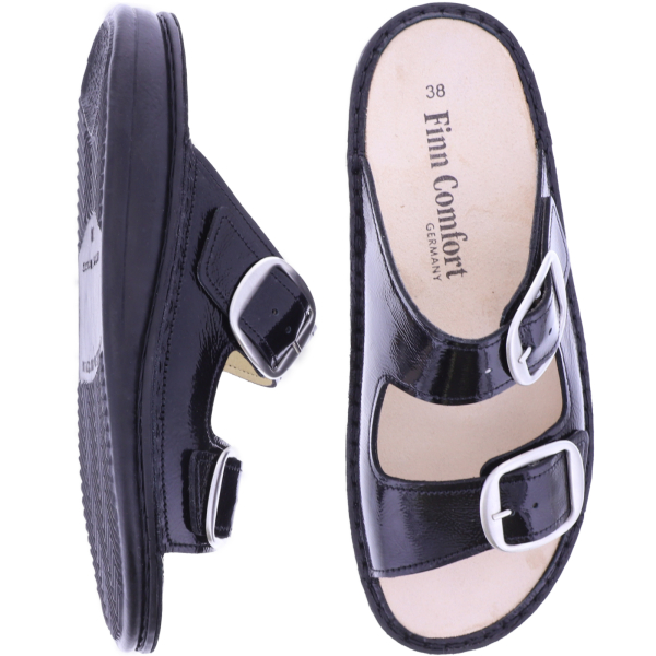 Finn Comfort | Lipari | Schwarz Knautschlack | Wechselfußbett | 01545-022099 | Damen Pantoletten