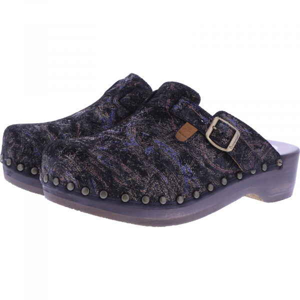 Berkemann / Riemen-Toeffler / Gold-Glamour Flowers Leder / 00402-740 / Damen Holzclogs