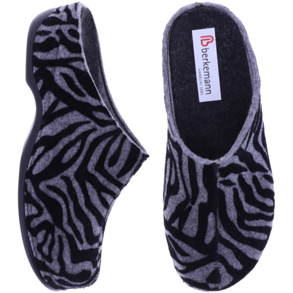 Berkemann | Donata | Grau-Zebra Filz | Form: Melbourne | Weite: H | 01028-654 | Damen Clogs