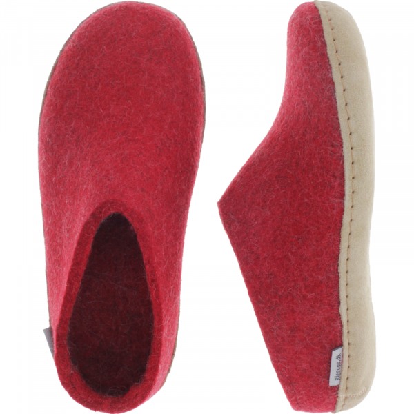 Glerups / Modell: "B" / Red-Rot Wollfilz / Kalbsleder-Sohle / Offene Pantoffeln