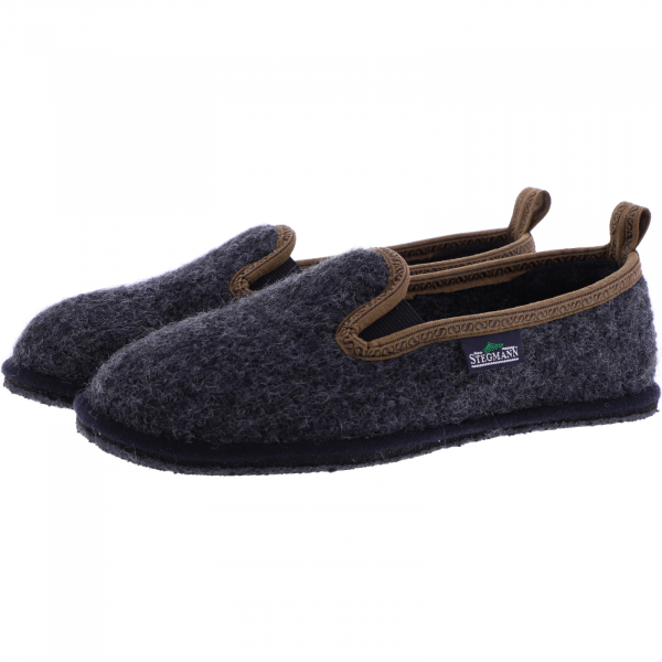 Stegmann / Modell: 302 / Komfort Woll-Mokassins aus Walkstoff / Anthrazit - Unisex Sliper