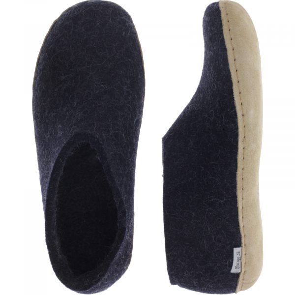 Glerups / Modell: "A" / Charcoal-Anthrazit Wollfilz / Kalbsleder-Sohle / Geschlossene Hausschuhe