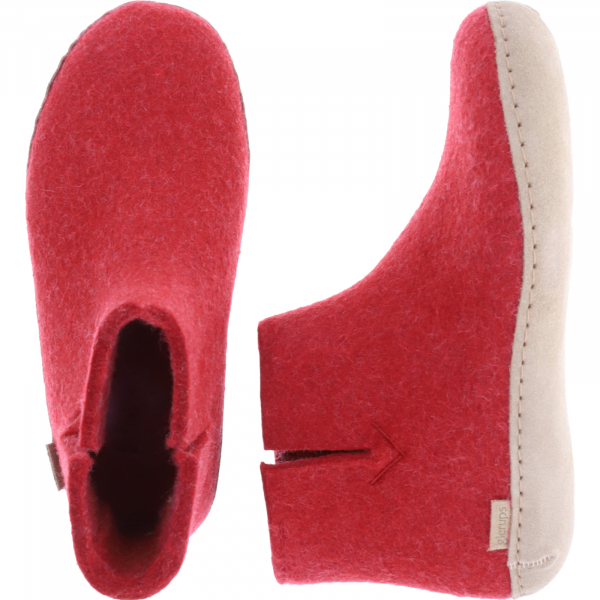 Glerups / Modell: "G" / Rot Wollfilz / Kalbsleder-Sohle / Geschlossene Schuhe