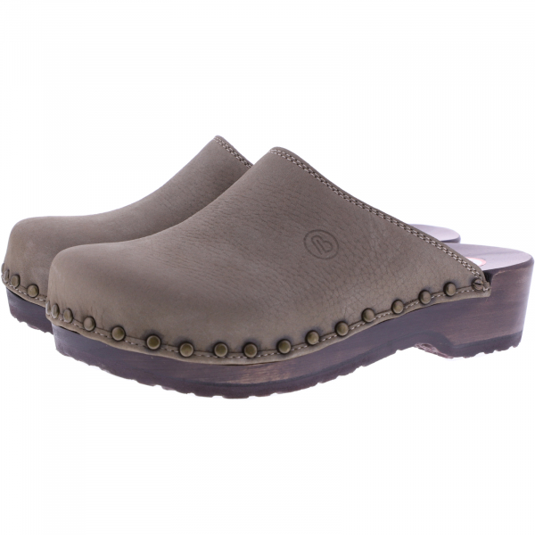 Berkemann / Natur-Toeffler / Sandbeige Prägenubuk / Art: 00407-755 / Unisex Holzclogs