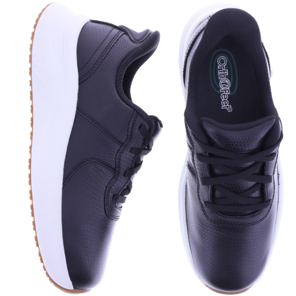 Orthofeet® | Stride | Schwarz Leder | Hands-Free Schuhe mit Fersendämpfung | Damen Schnürer