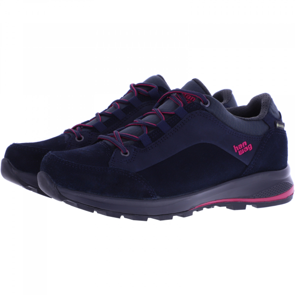 Hanwag / Modell: Banks Low Lady GTX / Navy-Pink / Leder / Gore-Tex / Damen Wanderschuhe