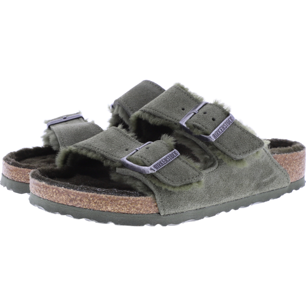 Birkenstock / Modell: Arizona mit Lammfell / Thyme Olive Leder / Weite: Normal / 1025666 / Unisex