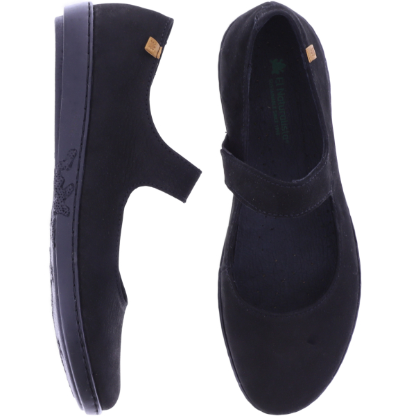 El Naturalista | Coral | N5301 | Schwarz-Schwarz | Kalbsleder | Damen Riemchen-Ballerinas