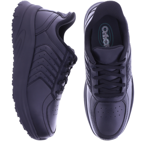 Orthofeet® | Navigate | Schwarz Leder | Hands-Free Schuhe mit Fersendämpfung | Herren Schnürer