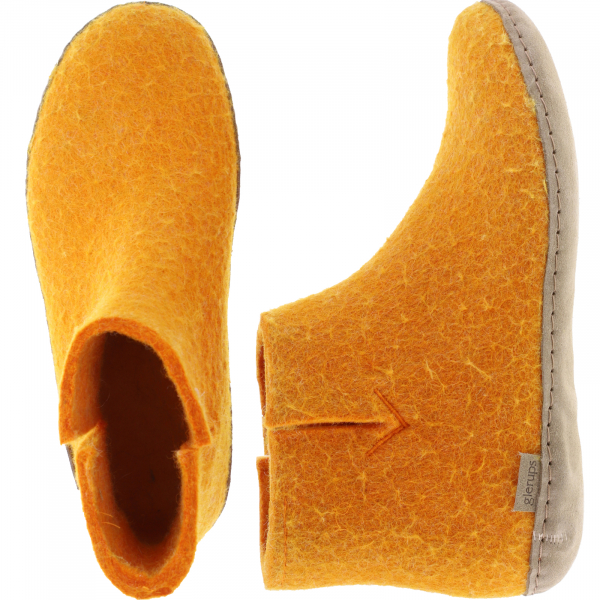 Glerups / Modell: "G" / Orange Wollfilz / Kalbsleder-Sohle / Geschlossene Schuhe