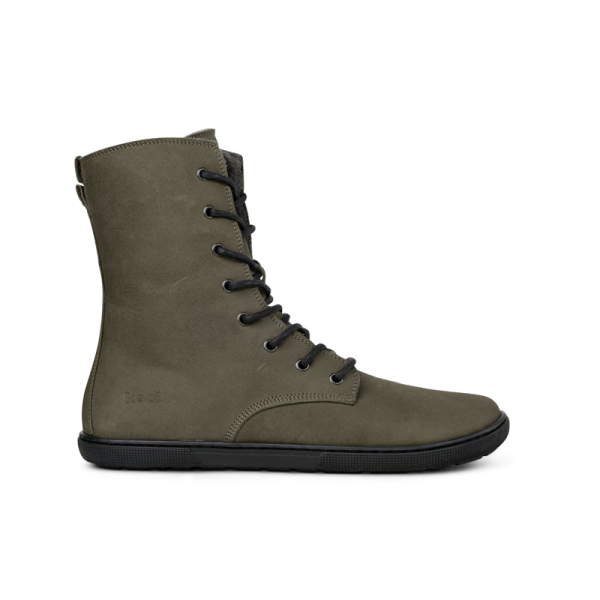 Koel | Faro | Khaki | Hydroleder mit Lammfellfutter | Damen Barfußstiefel