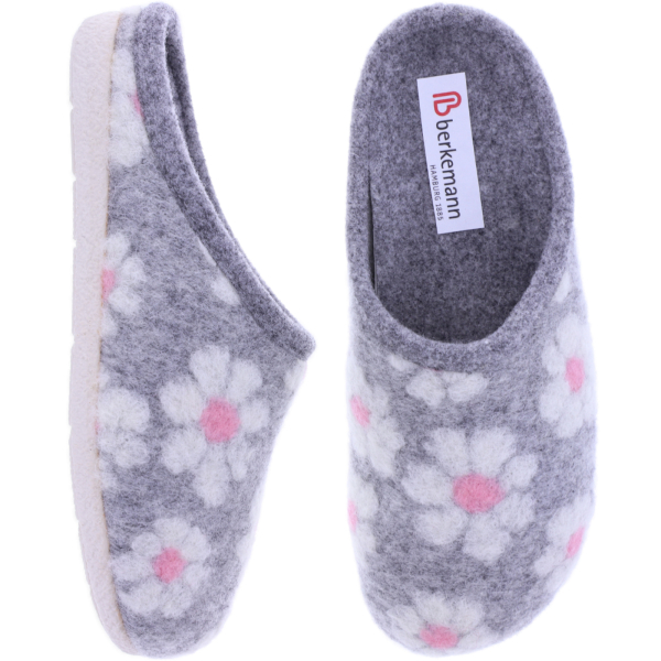 Berkemann | Trixie | Hellgrau Floralfilz | Form: Cortina | Weite: G | 03201-644 | Damen Hausschuhe