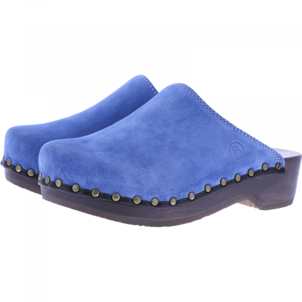 Berkemann / Natur-Toeffler / Ägäisblau Veloursleder / Art: 00407-055 / Unisex Holzclogs