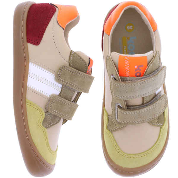 Koel Kids | Bali 3.0 | Beige-Gelb-Rot | Leder | Kinder Barfußschuhe mit Klett