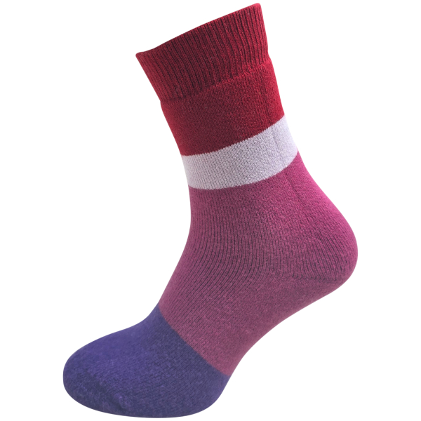 SOKKINN | Premium Socken | Wool Plüsch 4-Stripes | Rosewood-Lila | Damen Socken