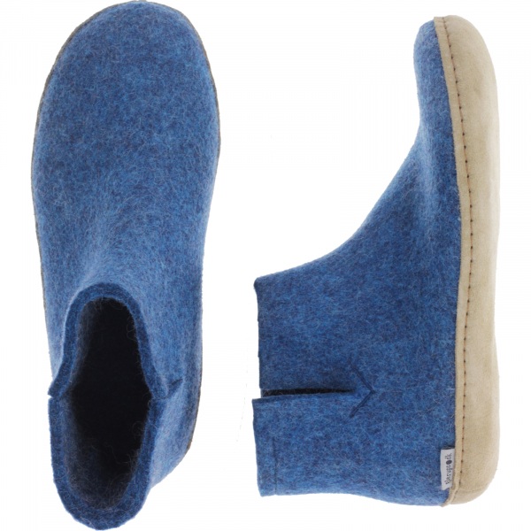 Glerups / Modell: "G" / Petrol-Blau Wollfilz / Kalbsleder-Sohle / Geschlossene Schuhe